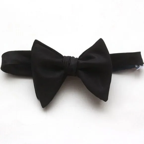 Men's Self tied Bow Tie Black Big Butterfly Bow‎ tie Silk Linen Pin Strip…